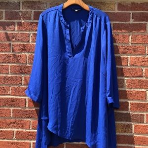 Zac & Rachel Women's Tunic Top 3/4 Sleeve Semi Sheer Blouse Size 3X Blue.